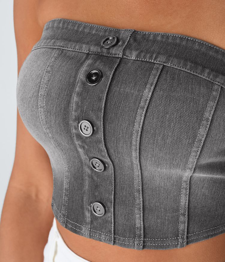 Halara Flex™ Tube Decorative Denim Cropped Capri Casual Tank Vest Top