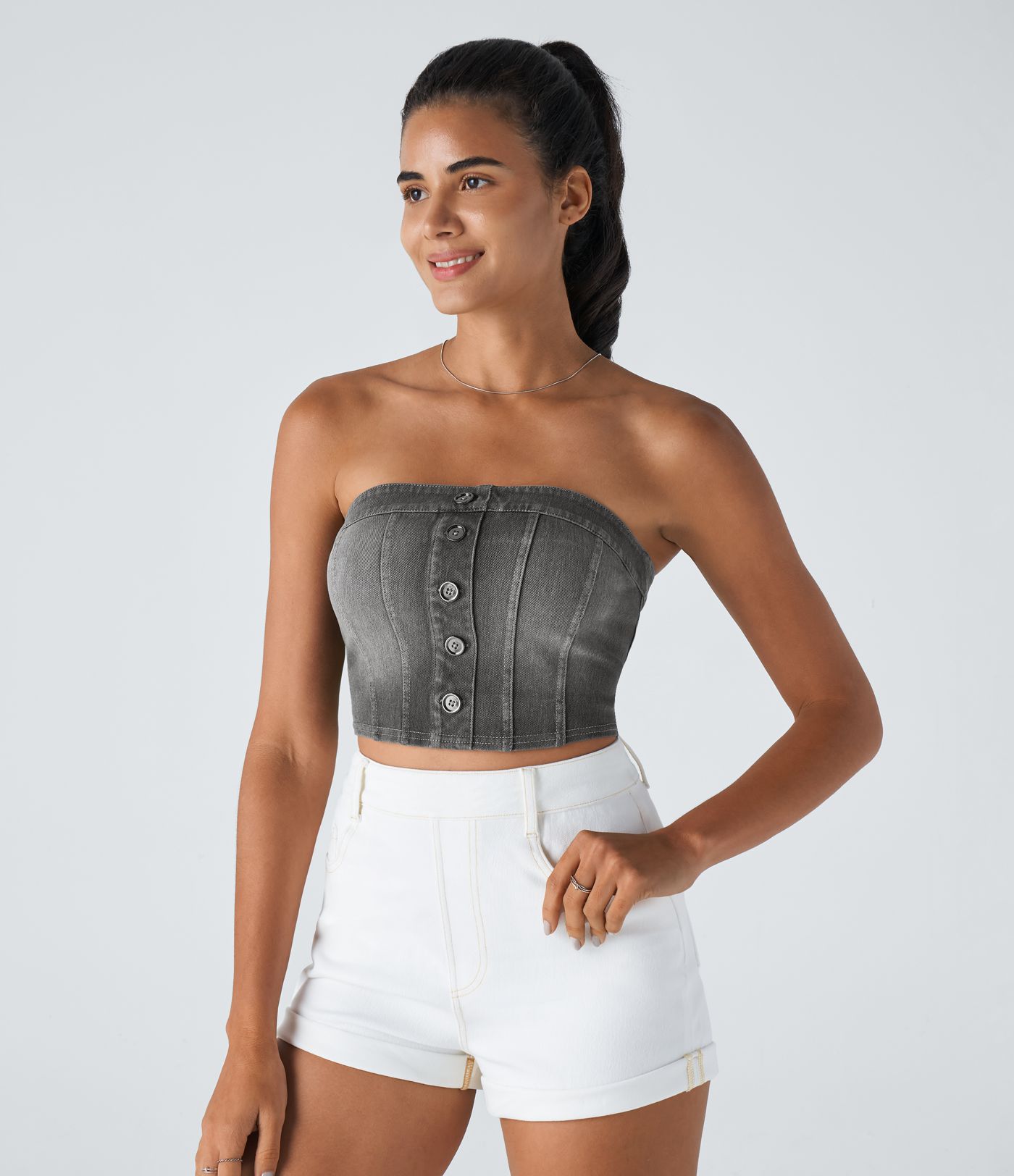 Halara Flex™ Tube Decorative Denim Cropped Casual Tank Top