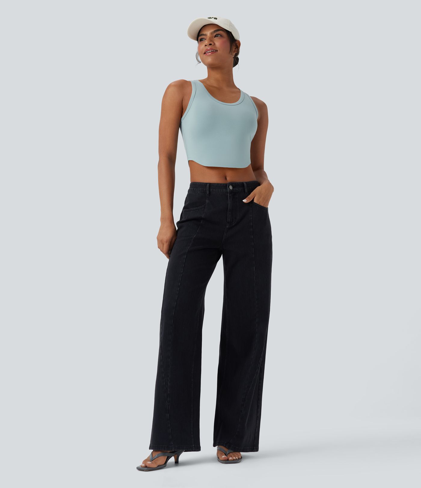 U Neck Curved Hem Cropped Casual Tank Top