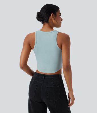 U Neck Curved Hem Cropped Casual Tank Top