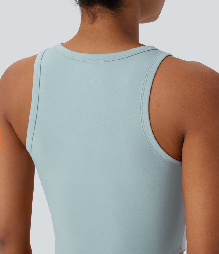 U Neck Curved Hem Cropped Casual Tank Top