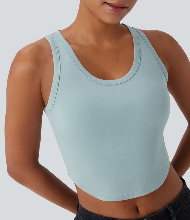 U Neck Curved Hem Cropped Casual Tank Top