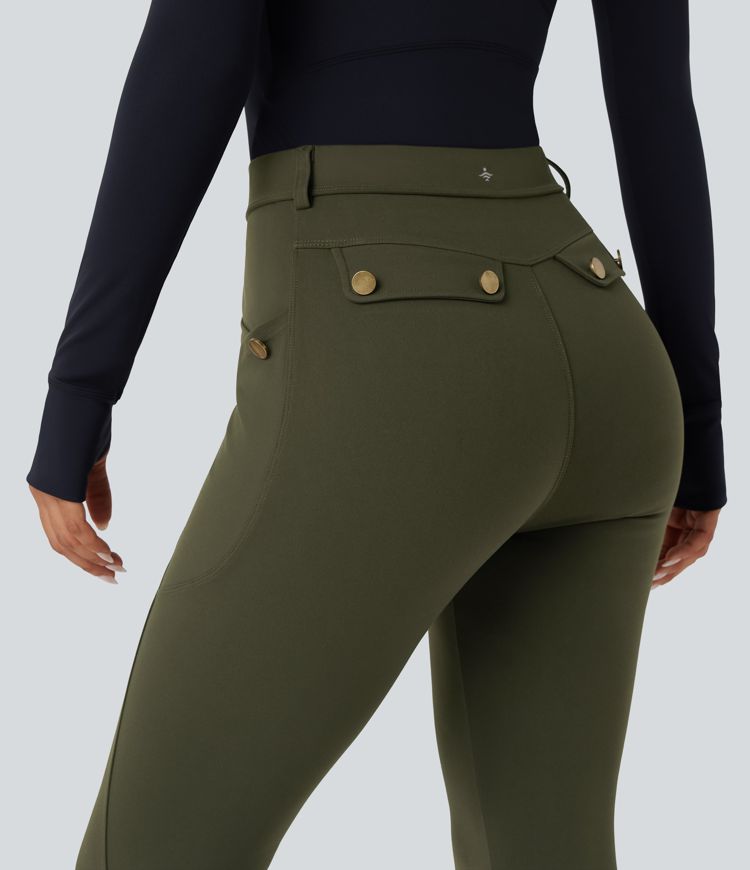 High Waisted Slim Trousers with Pockets