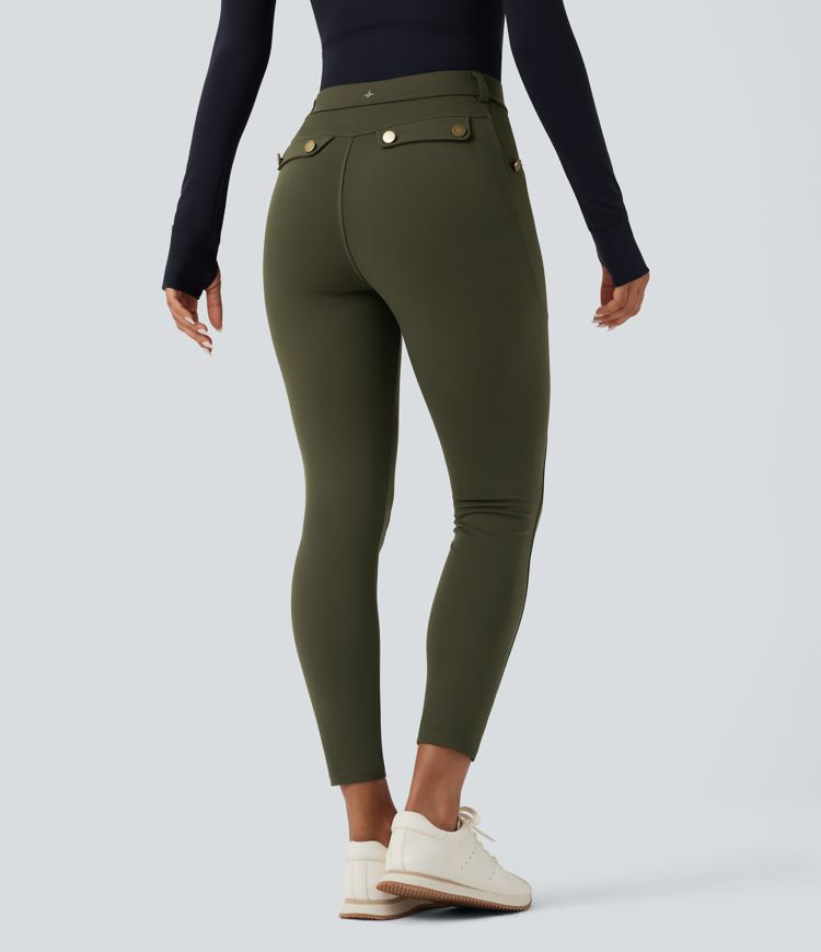 High Waisted Slim Pants with Pockets