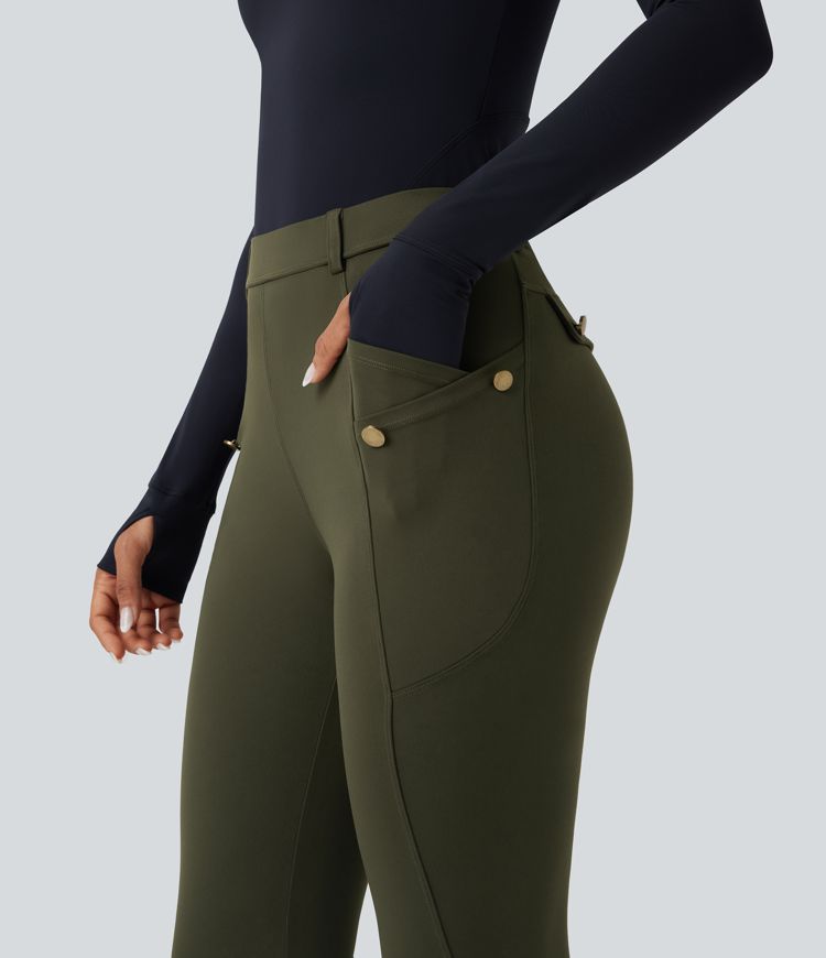 High Waisted Slim Trousers with Pockets