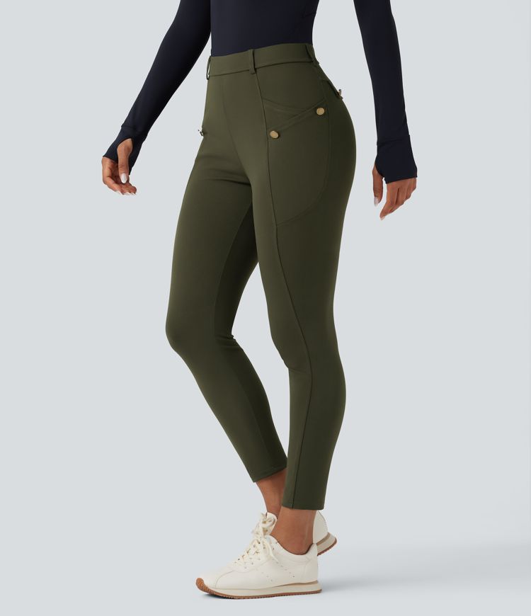High Waisted Slim Trousers with Pockets