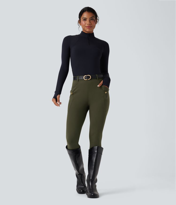 High Waisted Slim Trousers with Pockets