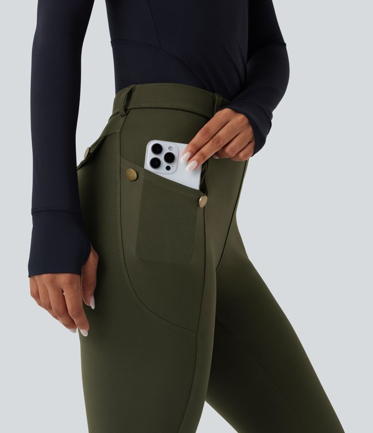 High Waisted Slim Trousers with Pockets