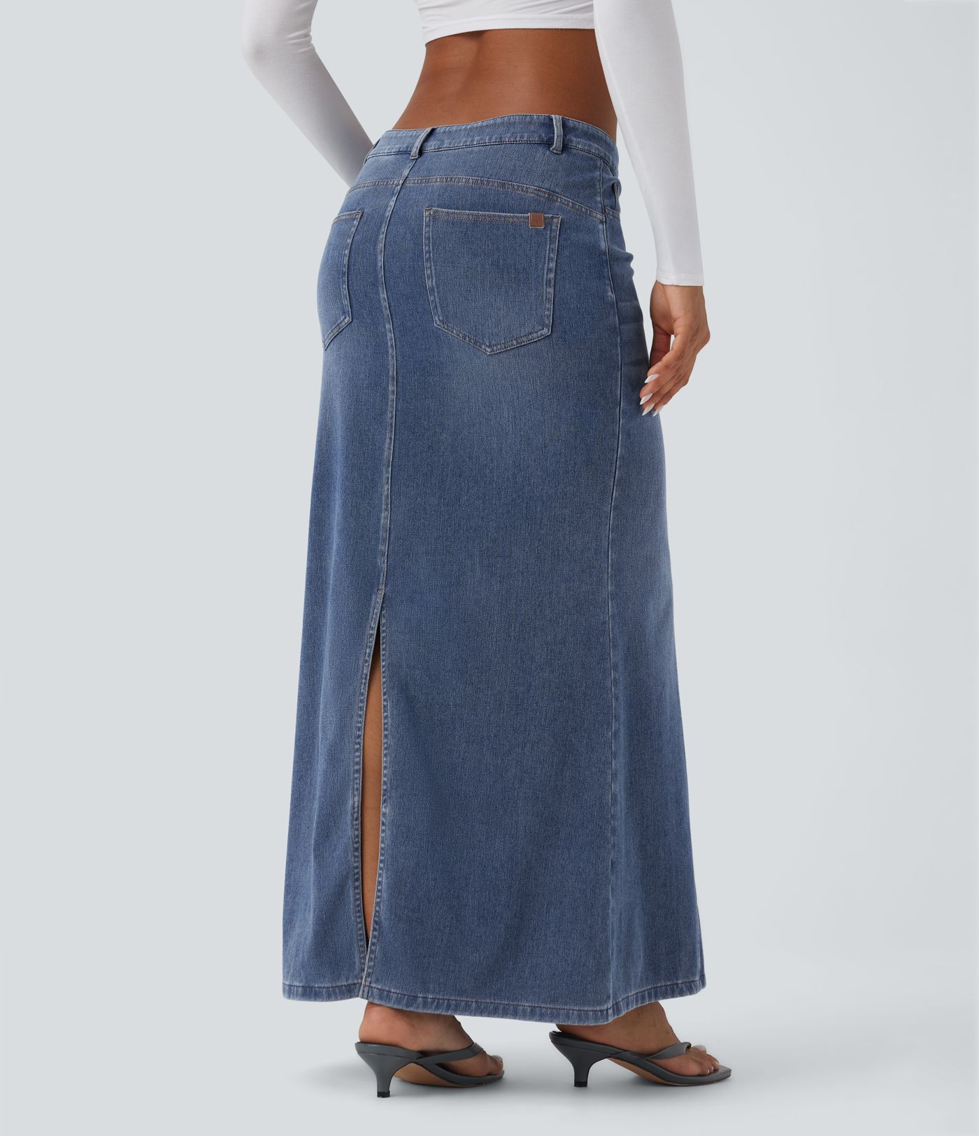 Halara Flex™ Asymmetric Low Rise Split Maxi Denim Casual Mermaid Skirt with Pockets