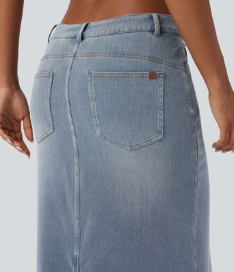 Halara Flex™ Asymmetric Low Rise Split Maxi Denim Casual Mermaid Skirt with Pockets