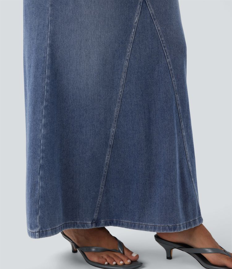 Jupe maxi denim sirène asymétrique fendue Halara Flex™ taille basse avec poches