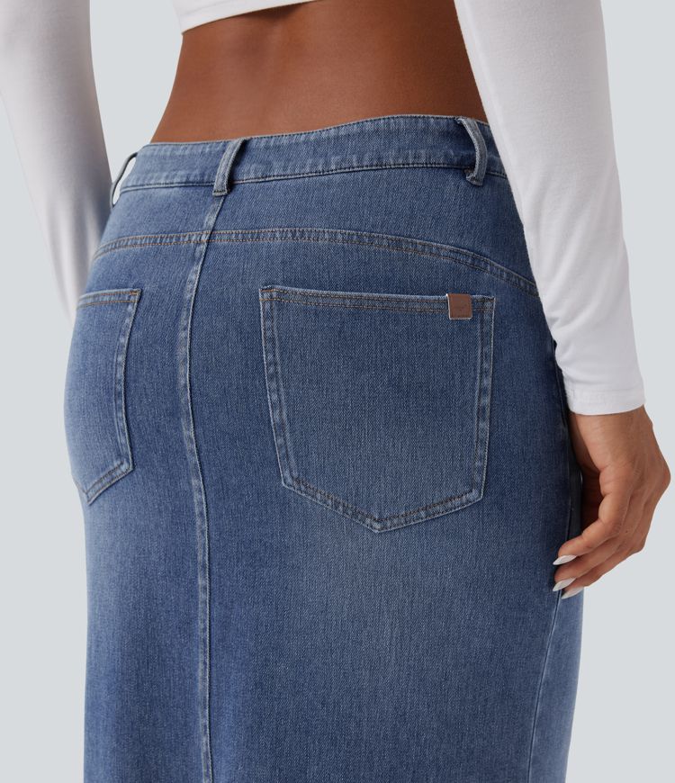Jupe maxi denim sirène asymétrique fendue Halara Flex™ taille basse avec poches