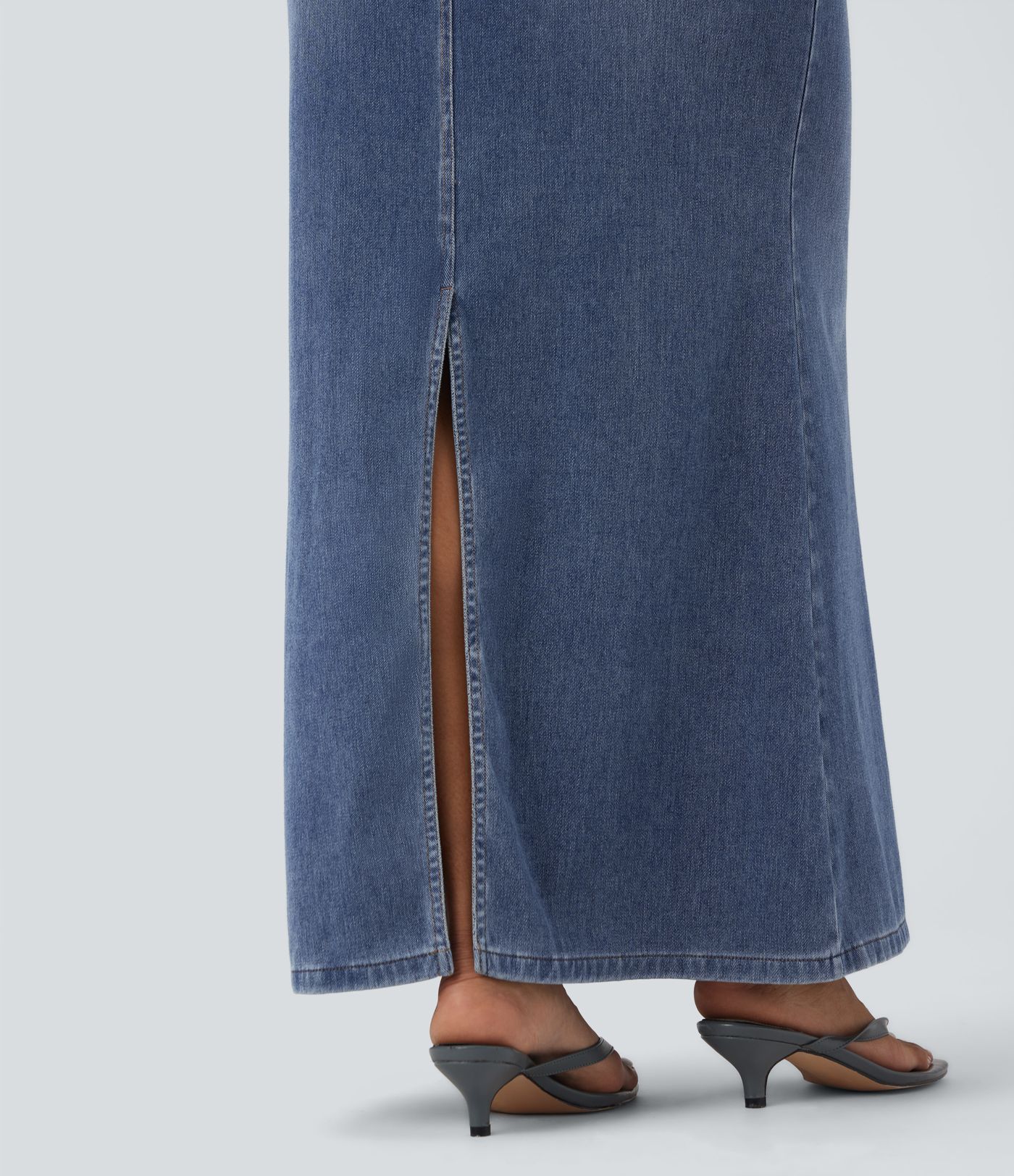 Halara Flex™ Asymmetric Low Rise Split Maxi Denim Casual Mermaid Skirt with Pockets