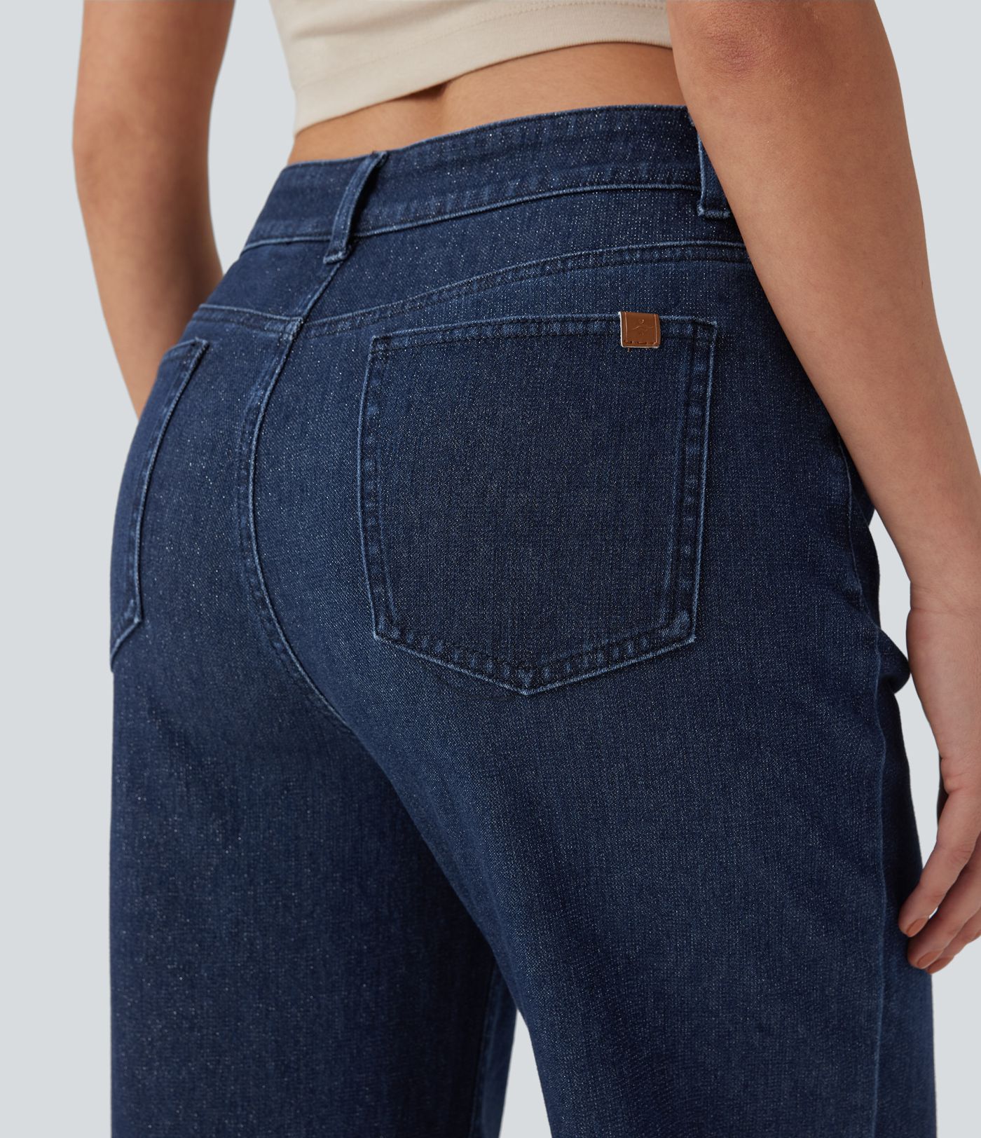 Jeans casuales de alto alto Halara Flex™ en pierna recta, acabado metálico y bolsillos