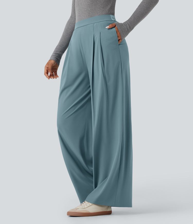 Breezeful™ High Waisted Wide Leg Quick Dry Work Pants with Pockets