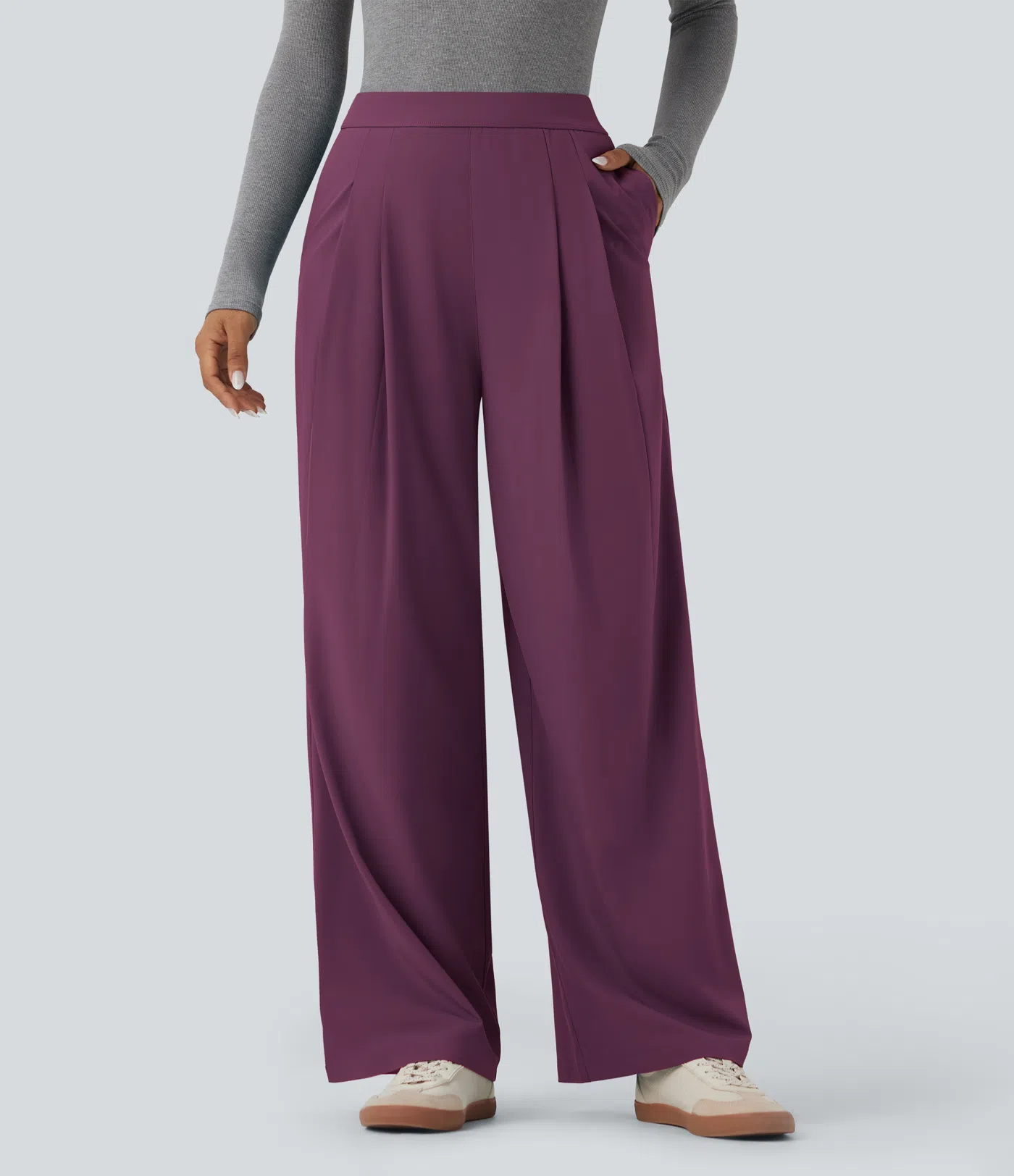 Breezeful™ High Waisted Wide Leg Quick Dry Work Pants with Side Pockets