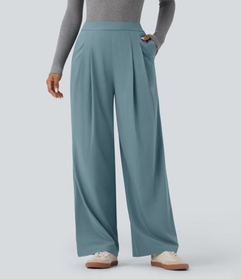 Breezeful™ High Waisted Wide Leg Quick Dry Work Pants with Pockets