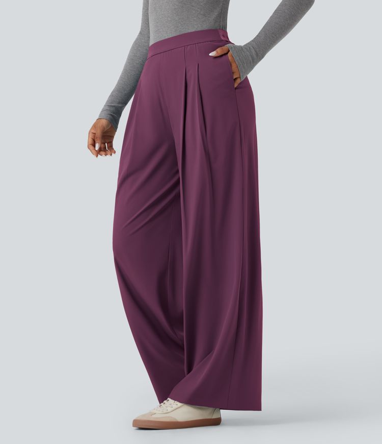 Breezeful™ High Waisted Wide Leg Quick Dry Work Pants with Pockets