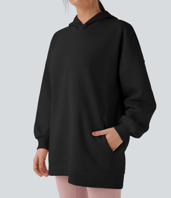 Hooded Long Sleeve Oversize Fleece Casual Sweatshirt with Pockets