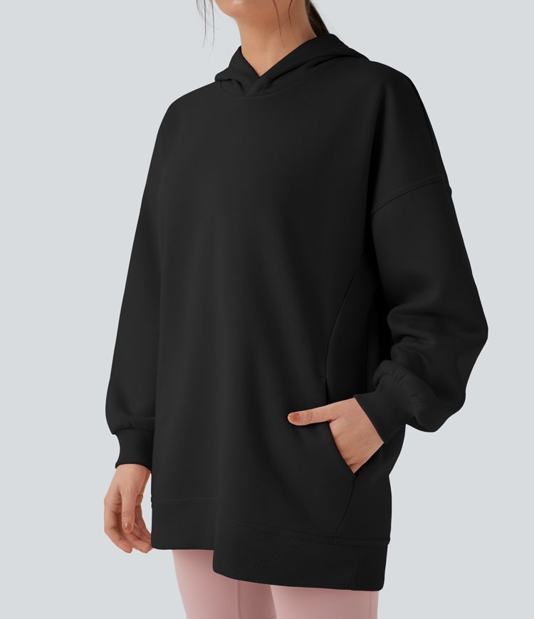 Hooded Long Sleeve Oversize Fleece Casual Sweatshirt with Pockets