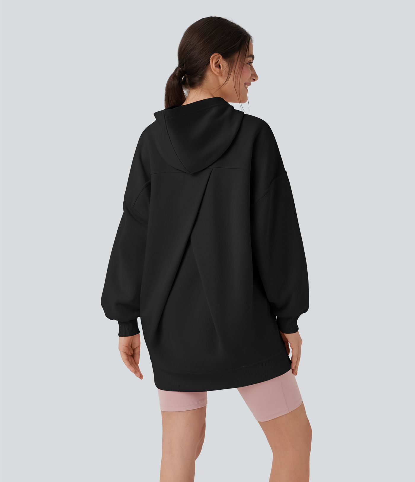 Hooded Long Sleeve Oversize Fleece Casual Sweatshirt with Pockets