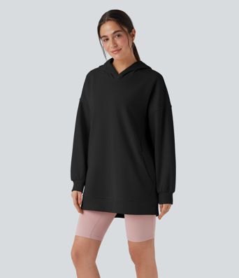 Hooded Long Sleeve Oversize Fleece Casual Sweatshirt with Pockets