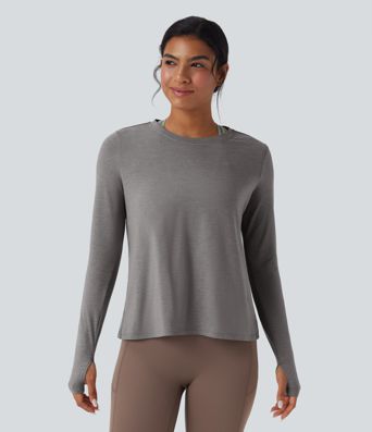 Backless Long Sleeve Thumb Hole Yoga Sports Top