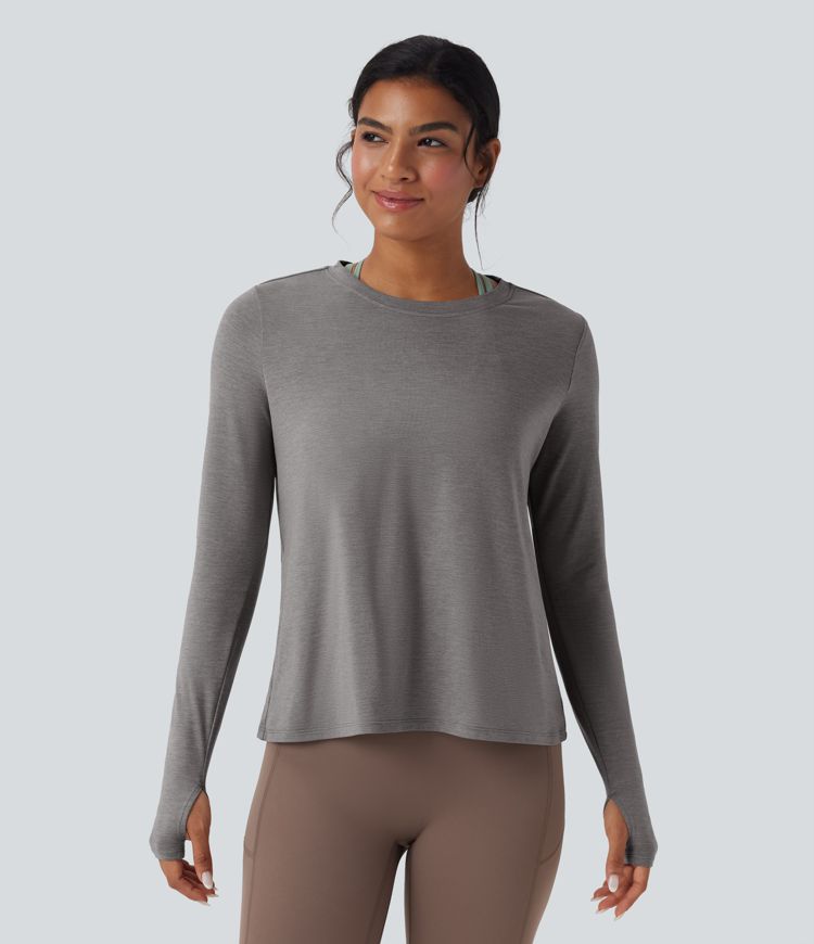 Backless Long Sleeve Thumb Hole Yoga Sports Top