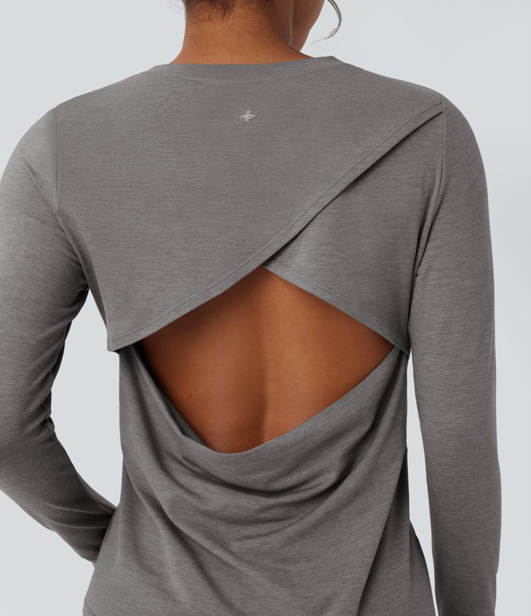 Backless Long Sleeve Thumb Hole Yoga Sports Top