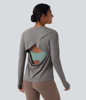 Backless Long Sleeve Thumb Hole Yoga Sports Top