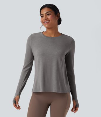 Backless Long Sleeve Thumb Hole Yoga Sports Top