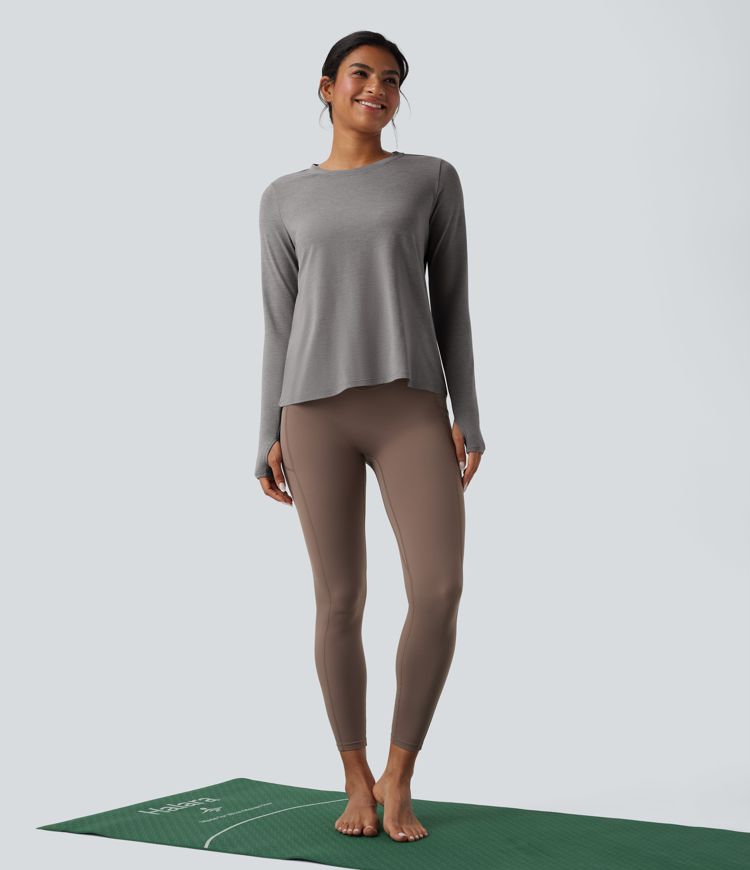 Backless Long Sleeve Thumb Hole Yoga Sports Top