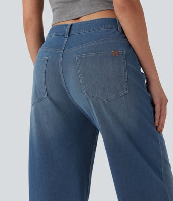 Halara Flex™ vaqueros campanados de tiro medio, de corte relajado, con bolsillos