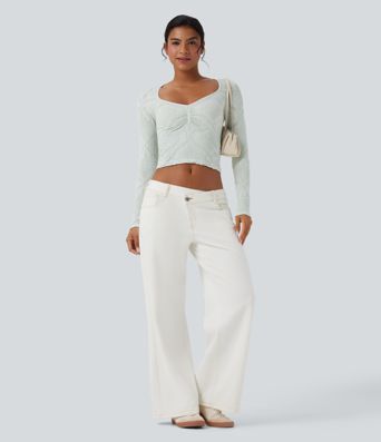 OneForm Seamless Flow Jacquard Sweetheart Neck Long Sleeve Casual Sports Top