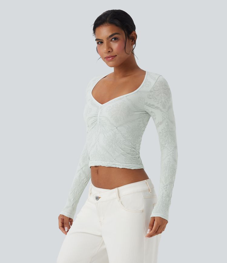 Women's OneForm Seamless Flow Jacquard Sweetheart Neck Long Sleeve