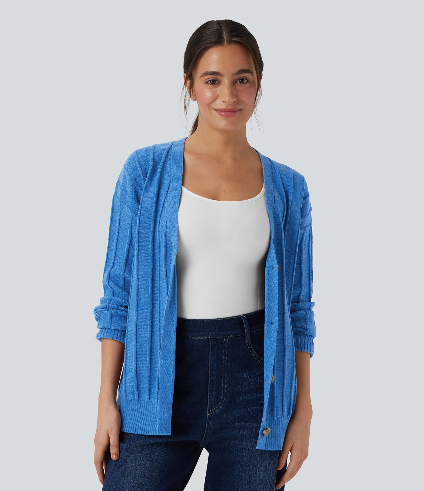 Cardigan décontracté col V manches longues