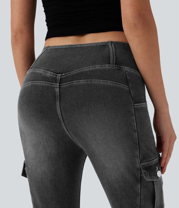 Legging denim bootcut croisé Halara Flex™ taille mi-haute avec poches