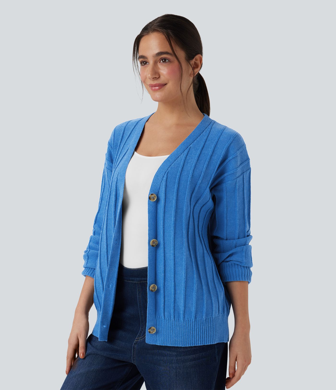 Cardigan décontracté col V manches longues