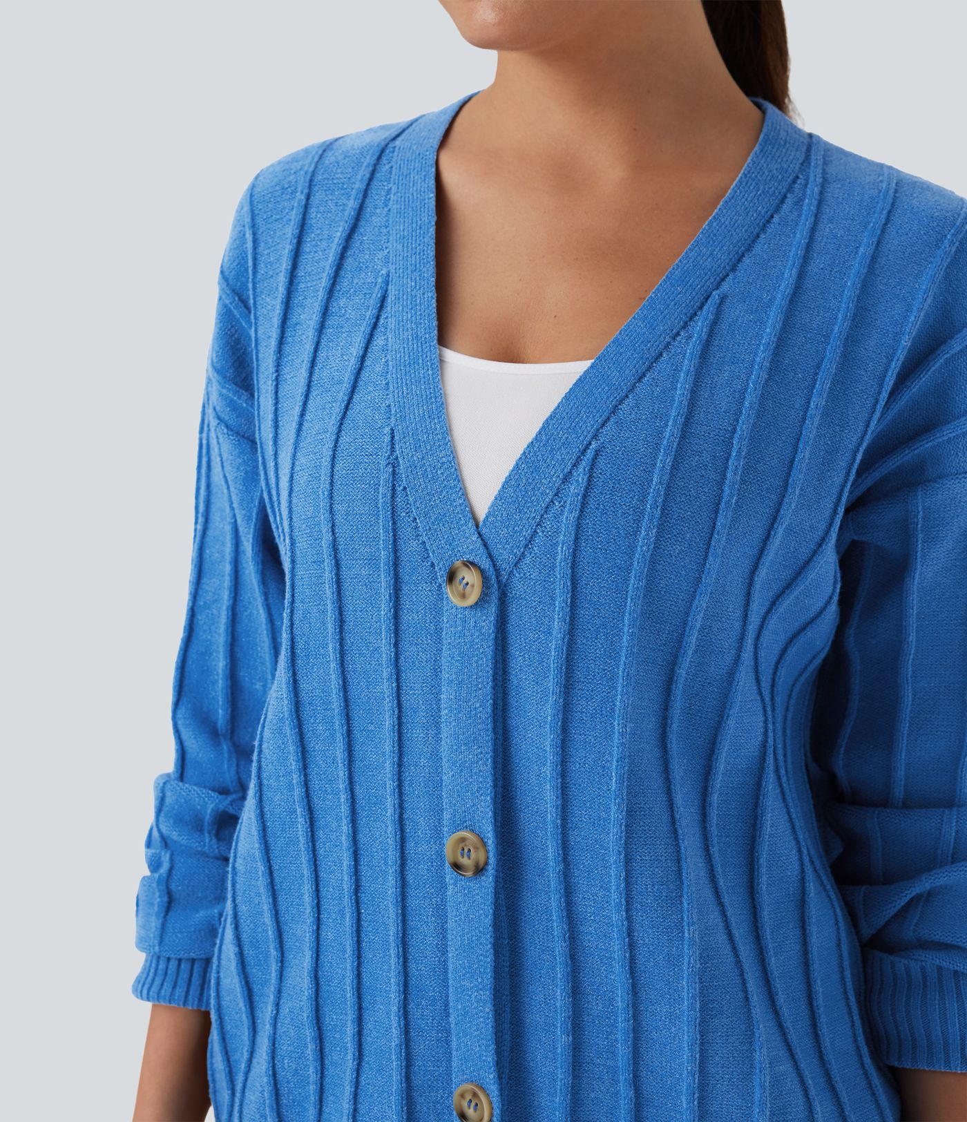 Cardigan décontracté col V manches longues