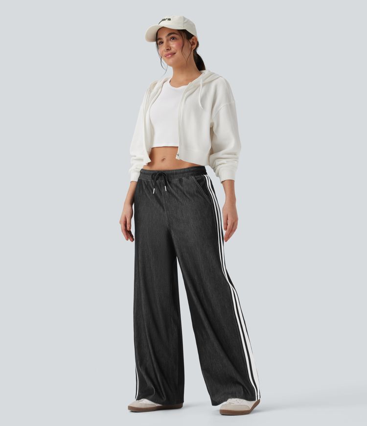 Halara Flex™ Low Rise Drawstring Color Block Striped Casual Baggy Sweatpants Jeans with Pockets