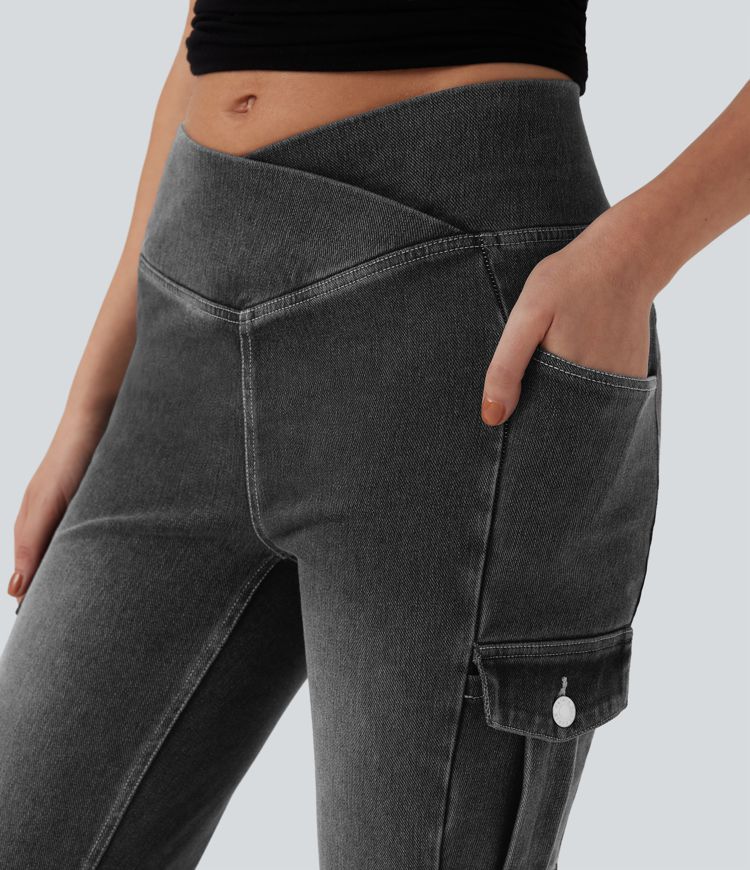 Legging denim bootcut croisé Halara Flex™ taille mi-haute avec poches