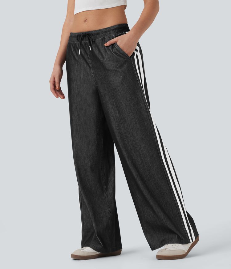 Halara Flex™ Low Rise Drawstring Color Block Striped Casual Baggy Jeans with Pockets
