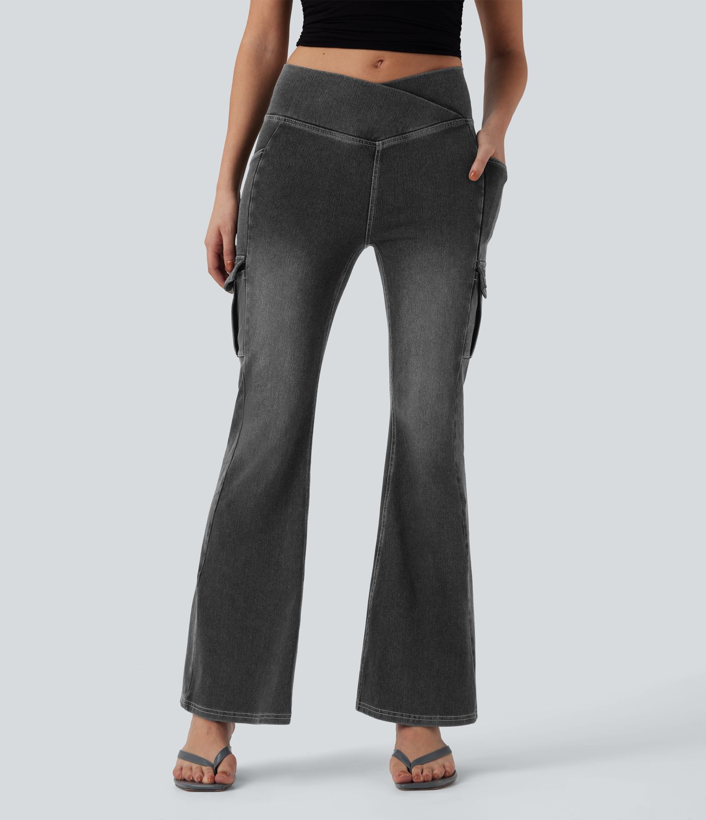 Legging denim bootcut croisé Halara Flex™ taille mi-haute avec poches