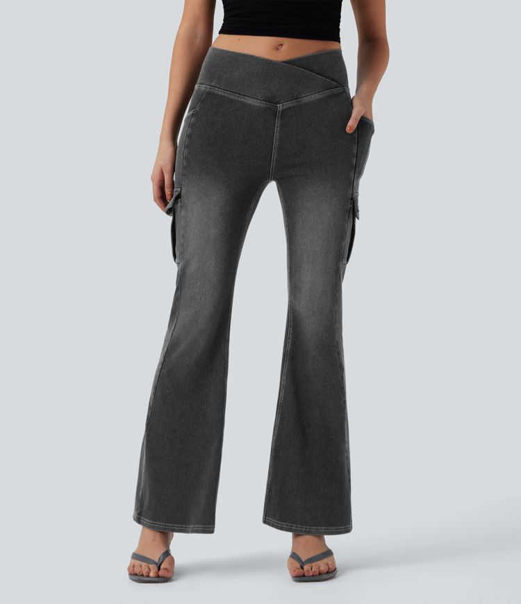 Legging denim bootcut croisé Halara Flex™ taille mi-haute avec poches