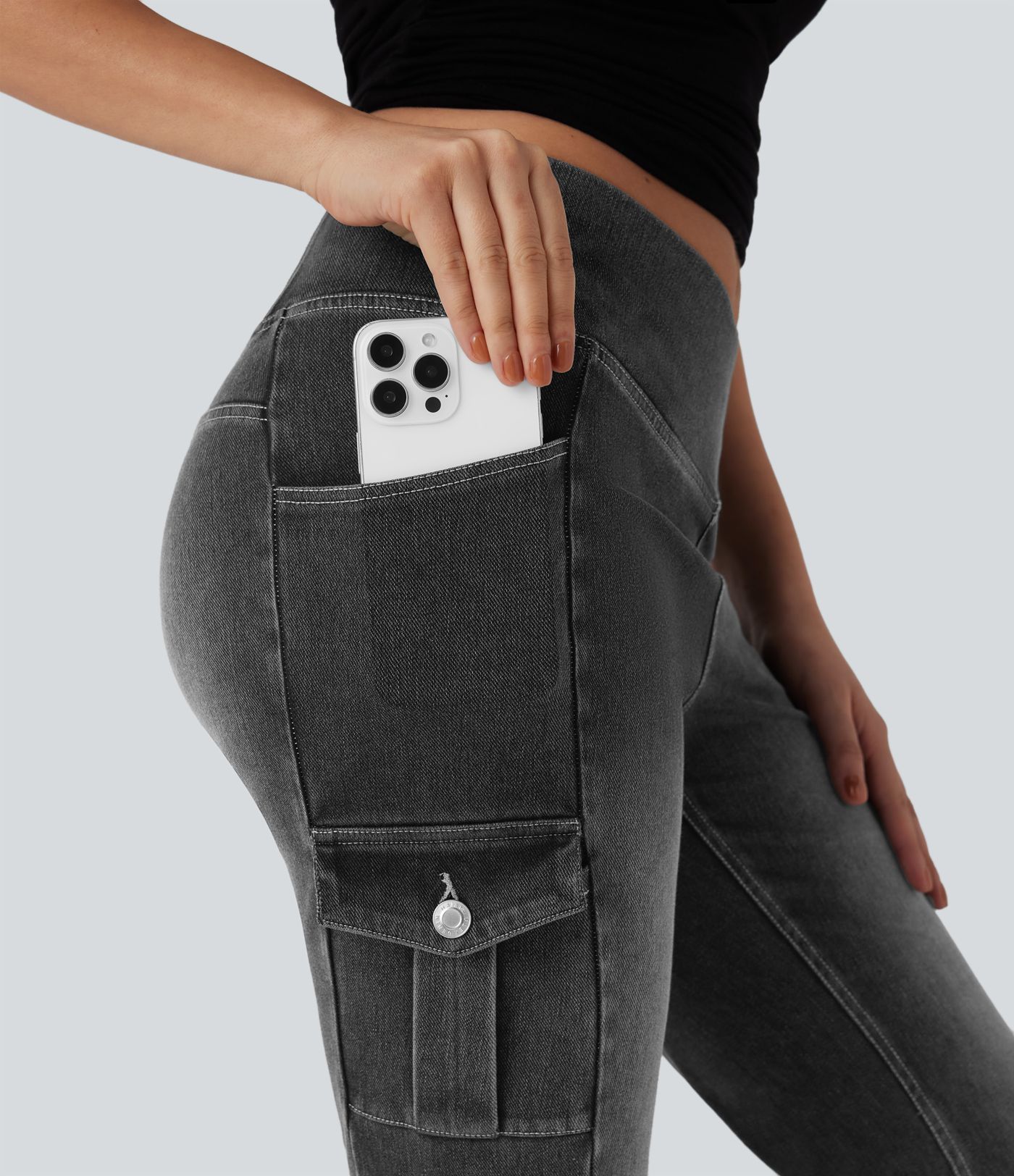 Legging denim bootcut croisé Halara Flex™ taille mi-haute avec poches
