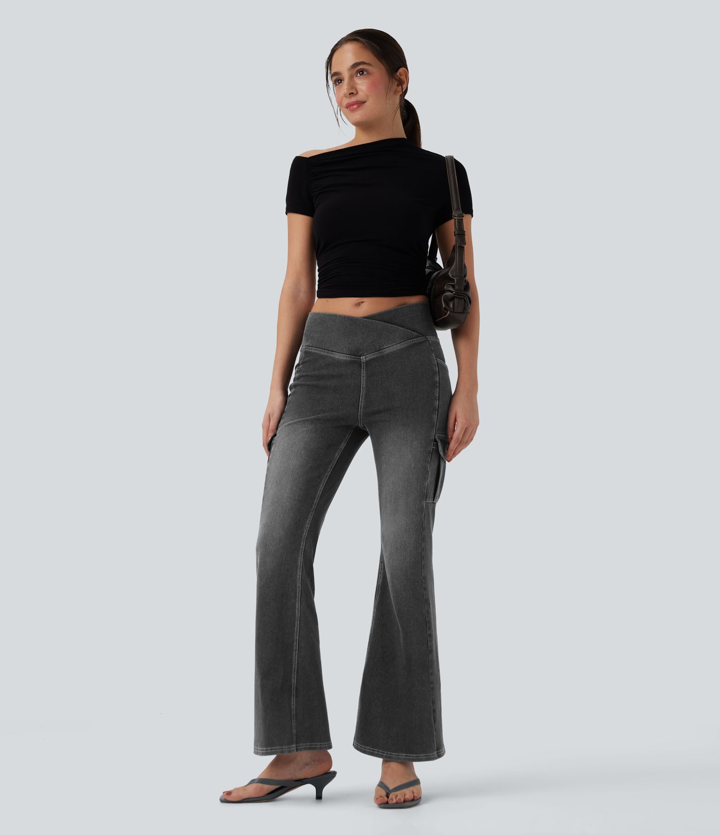 Legging denim bootcut croisé Halara Flex™ taille mi-haute avec poches