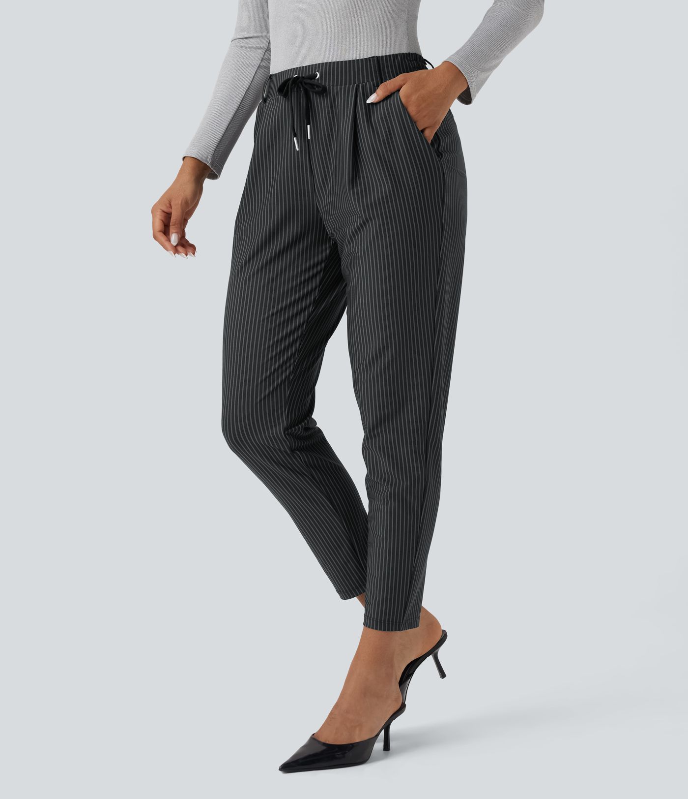 Halara Flex™ Mid Rise Drawstring Tapered Stripe Work Pants with Pockets