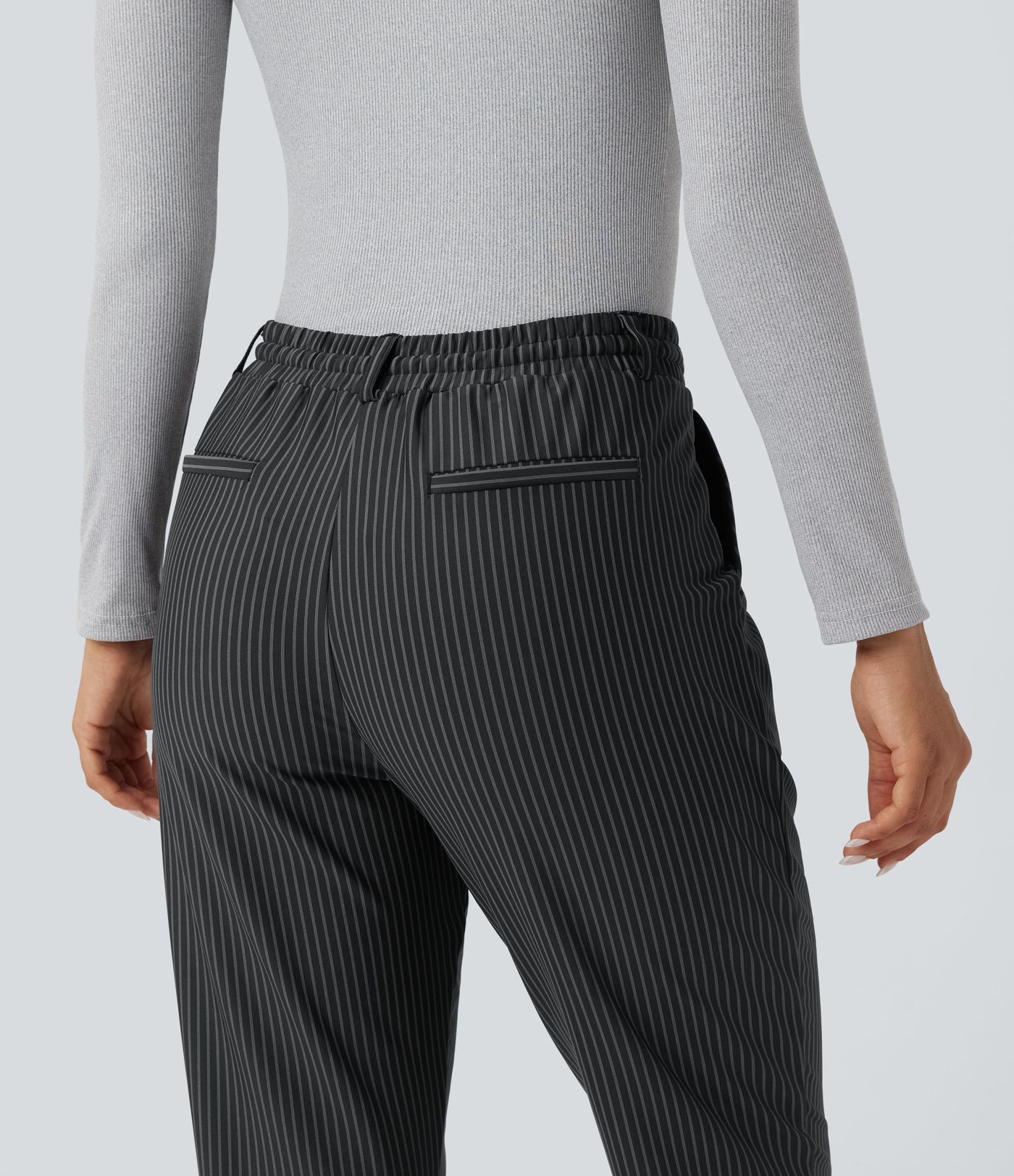 Halara Flex™ Mid Rise Drawstring Tapered Stripe Work Pants with Pockets