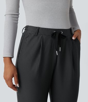 Halara Flex™ Mid Rise Drawstring Tapered Stripe Work Pants with Pockets