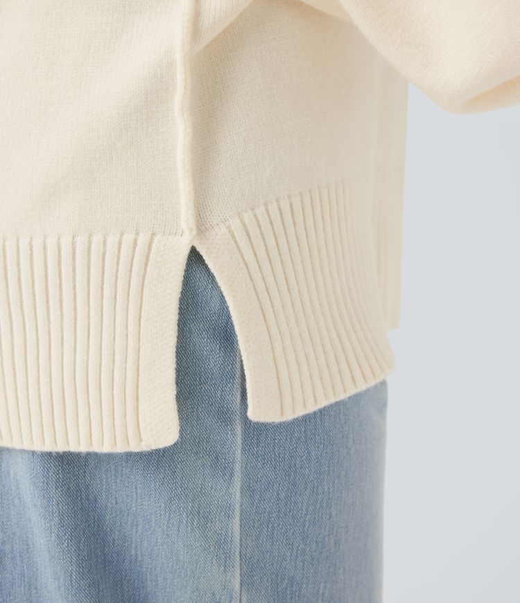 V Neck Dropped Shoulder Long Sleeve Split Casual Sweater